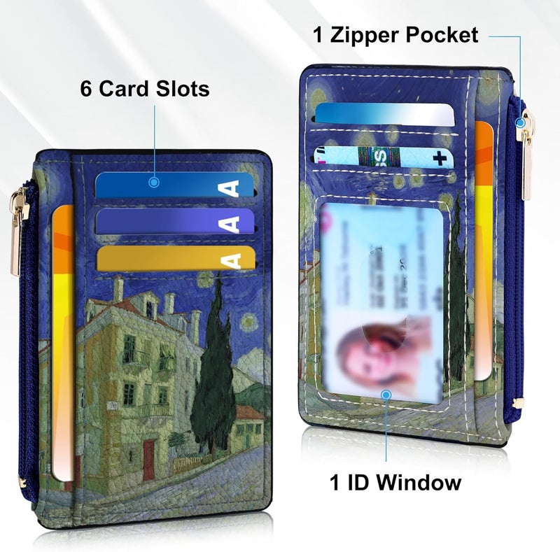 Tipmile Credit Card Holder for Women Slim Minimalist Front Pocket RFID Blocking Wallet Small Compact Card Case with ID Window, Oil Painting - Image 3